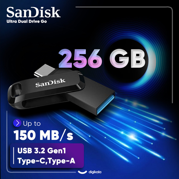 فلش مموری سن دیسک Ultra Dual Drive Go ظرفیت 256 گیگابایت
