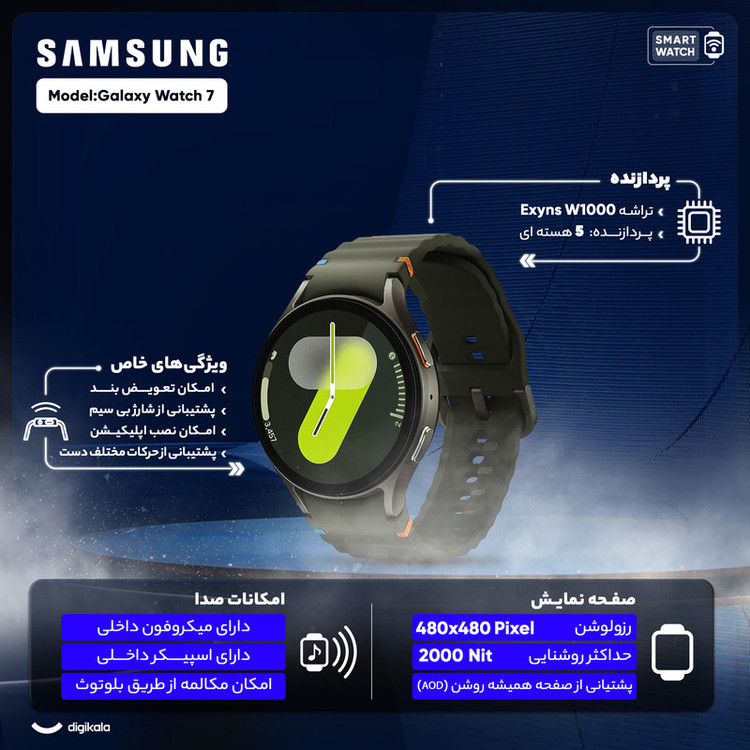 ساعت هوشمند سامسونگ مدل Galaxy Watch 7 44mm بند پلاستیک